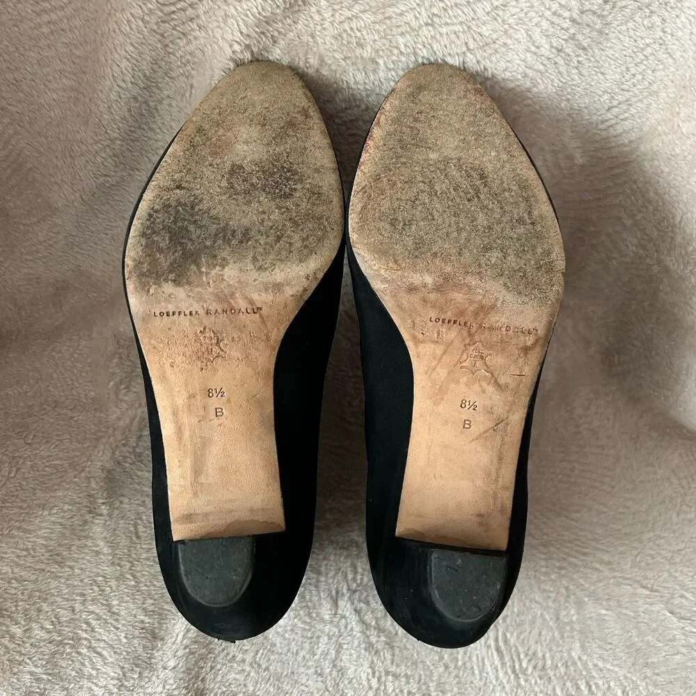 Loeffler Randall Suede Black Ankle Boots with Leather Peter Pan Collar